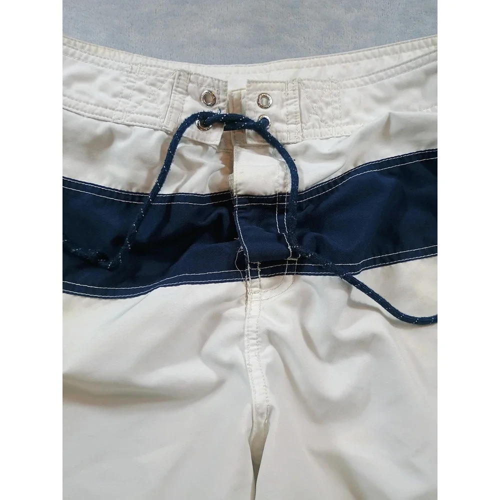 Nautica Mens Board Shorts White Navy 32W‎ Colorblock Swim Trunks